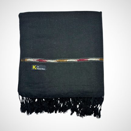 Luxury Black Woolen Shawl with Elegant Embroidered Border