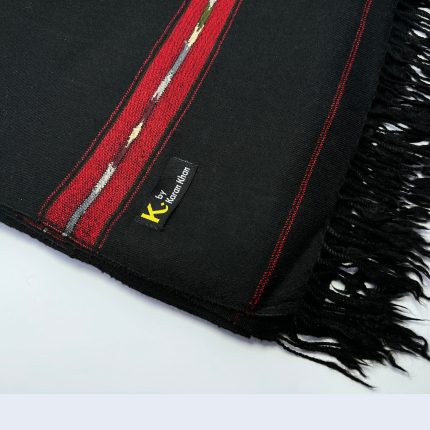 Elegant Black Chitrali Wool Shawl with Red Traditional Embroidery